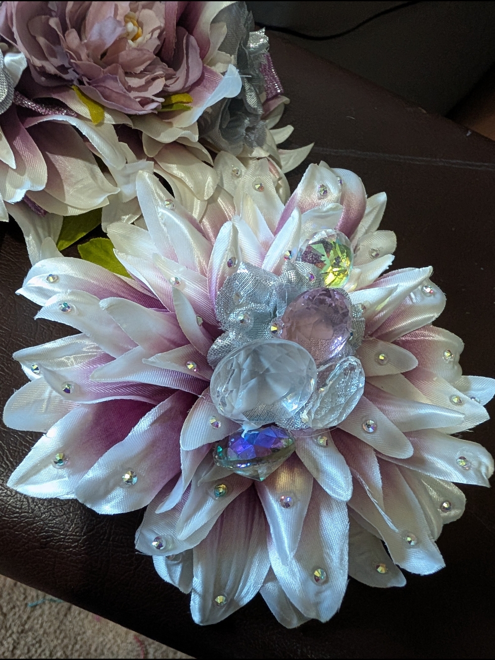 Pink & Silver Floral Hair Clips - Sparkling Petal Accents - Picture 6 of 12